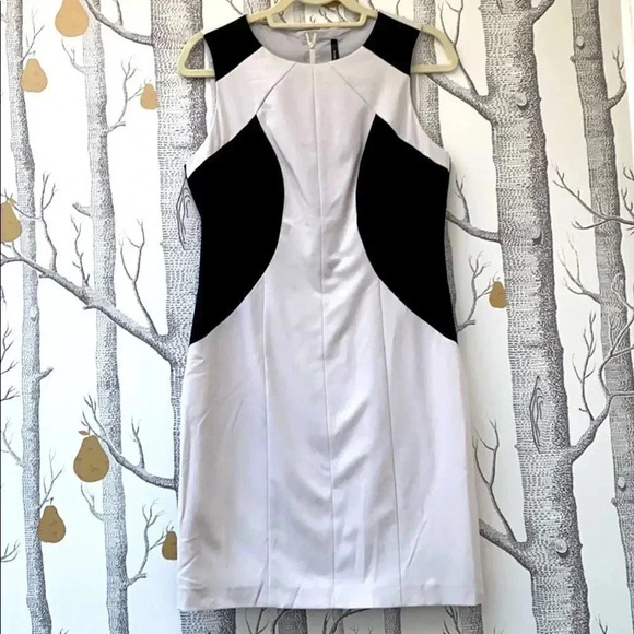 Andrew Marc Sheath Sleeveless Illusion Dress Black and Tan/Light Grey Size 8 - Picture 1 of 9